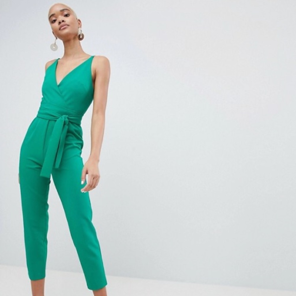 ASOS tie waist jumpsuit - green